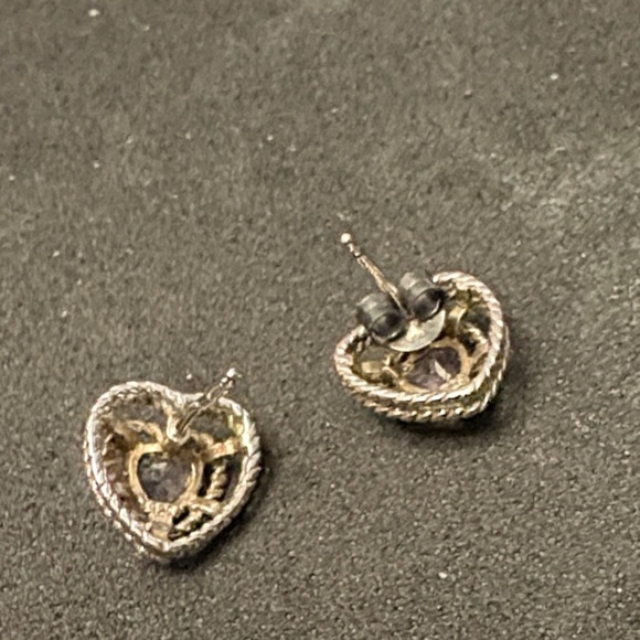 Sterling Silver and Heart Earrings with Amethyst Stone - Picture 5 of 6